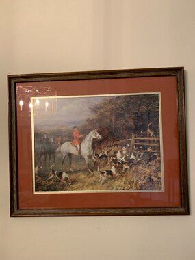 Vintage Large Framed English Fox Hunt Ralph Lauren Style Dog and Horse Wall Art